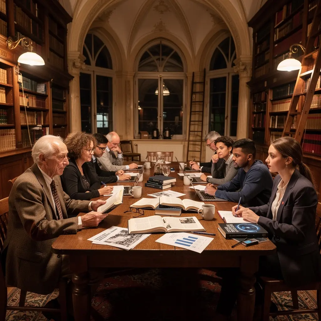 Eine Gruppe von Fachleuten diskutiert lebhaft über technologische Entwicklungen in einem Konferenzraum.